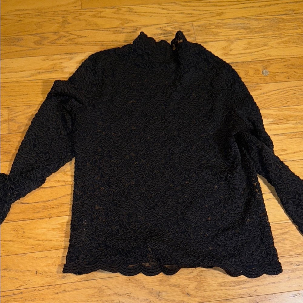 Black Lace Long Sleeve Top lace see thru